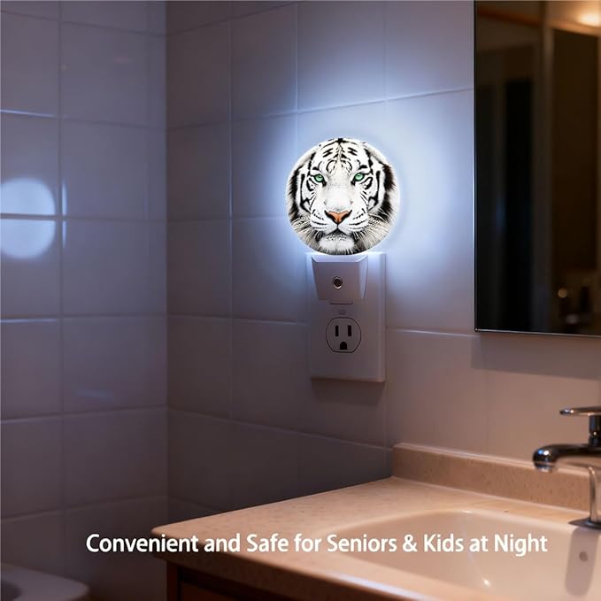 Plug-in Tiger Night Light Wildlife Portrait Night Lights Plug into Wall with Auto on/Off Sensor, 0.5W LED Nightlight for Bedroom Bathroom Kitchen Hallway