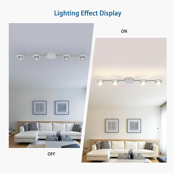 Qcyuui Track Lighting 4-Light LED Track Lighting Fixtures Ceiling Dimmable Kitchen Ceiling Light with Remote Brushed Nickel Rotatable Heads Ceiling Spotlight Wall Light for Bedroom Living Room