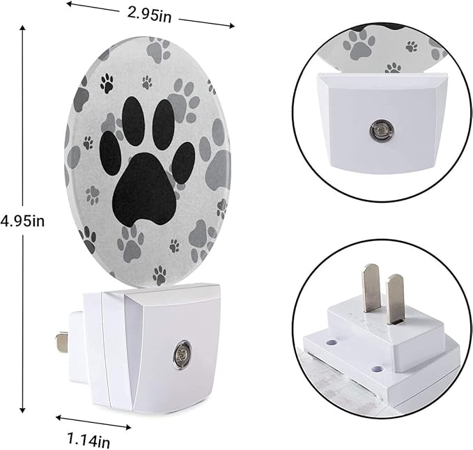 EKOBLA Cute Dog Paw Night Light Black and Gray Paws Night Lights Plug into Wall for Boys Girls, Led Lamp for Stairway/Hallway/Bedroom 0.5W Nightlight Sleep Friendly