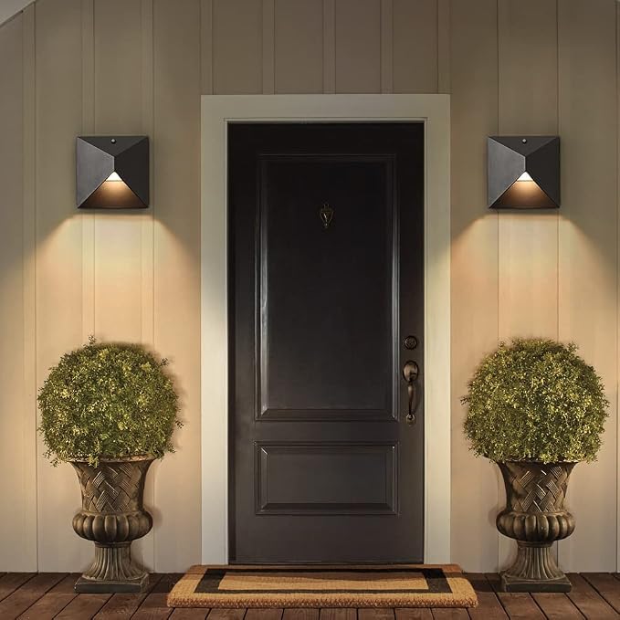 QQCherry Outdoor Light Fixtures Wall Mount Dusk to Dawn, Porch Lights with 3 Lighting Mode(3000K/4000K/5000K), Waterproof Exterior Outdoor Wall Lights for House Front Door Patio Garage(Black)