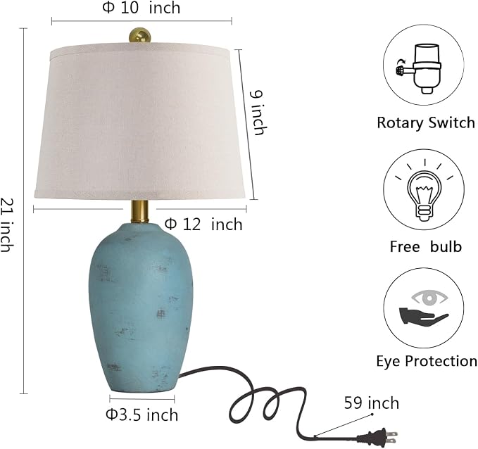 AIEAMPDO 21'' Set of 2 Coastal Small Ceramic Lamps for Bedroom | Traditional Nightstand Bedside Desk Table Lamp for Living Room Office Dorm, 2 Bulbs Included