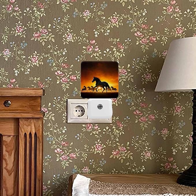 Horse Night Light Running Horse at Sunset 0.5W Night Lights Auto LED Lamp Energy Saving Square Lights for Room Bedroom Bathroom