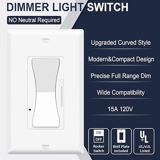 Dimmer Switches for LED Lights,Greencycle 10PK 3 Way Dimmer Switch for Dimmable 150W LED CFL Light,600W Halogen and Incandescent,15A 120V,Neutral Wire Not Required,Residential/Commercial,ETL Listed