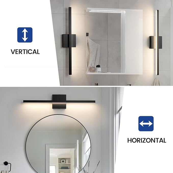 Black Vanity Light Fixtures for Bathroom - 23.6 inch Dimmable Modern Bathroom Light Fixture Over Mirror 5CCT Adjustable Wall Sconce Lighting Fixture LED Vanity Lights Bar