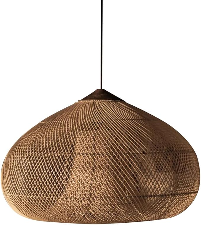 Large Oversized Bamboo Light 19.7inch Hand Woven Wicker Chandelier 1-Light E26 Base for Stairwell, Hallway, Entryway, Indoor Lighting