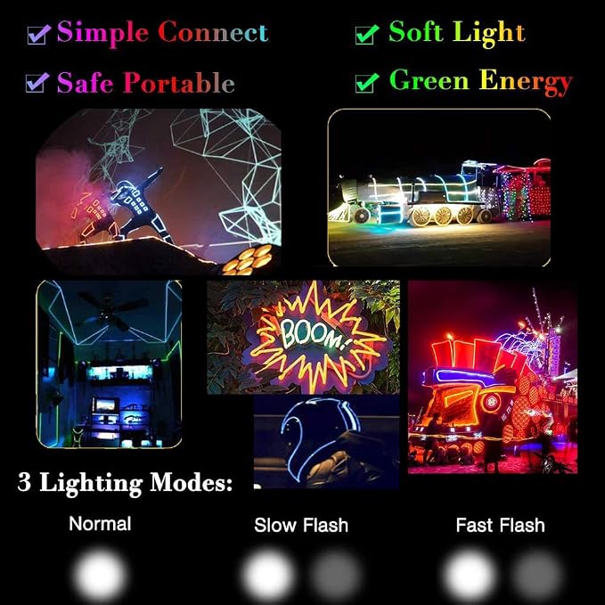 MaxLax EL Wire 7 Pack, 16.4ft Neon Light Wire Noise Reduction with Battery Pack(7 Color)… (16.4ft)…
