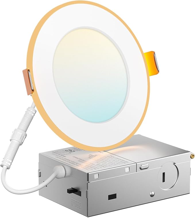 Amico 1 Pack 4 Inch LED Recessed Light with Night Light | Ultra-Thin Ceiling Light, 100%-5%Dimmable, No Flicker, 2700K-5000K, with J-Box, Canless Wafer Downlight, 10W=90W, IC/ETL/FCC