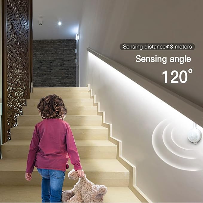 5V USB Motion Sensor COB LED Light Strip 3.3FT/1M Motion Activated Indoor Under Bed Lights Under Cabinet Lights 6500K White Neon LED Strip for Stairs, Under Bed, Closet, Cabinet