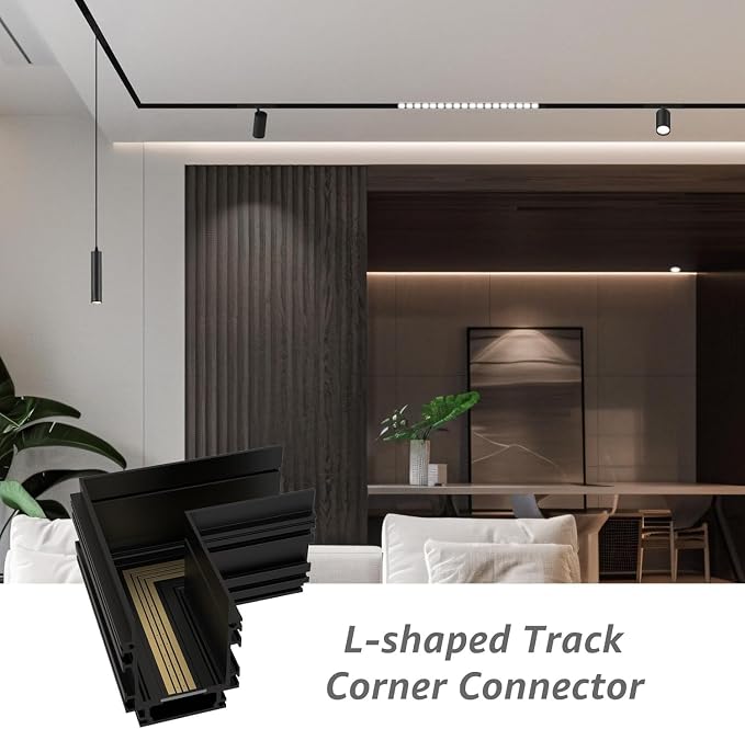 SCON Horizontal Corner Joint Connector for Recessed Magnetic Track Lighting | 24V Professional Grade Aluminum Corner Piece to Create Custom L-Shape Layouts, Compatible Magnetic Track System