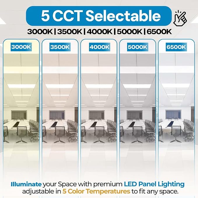 4 Pack 2x4 LED Flat Panel Light for Drop Ceiling, 9360lm Selectable 30W/40W/50W/60W/72W, Color Temperature 3000K/3500K/4000K/5000K/6500K, 0-10V Dimmable, 120-277V, ETL