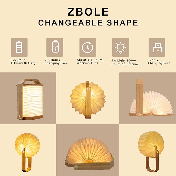 Foldable Japanese Style Lantern, 1200mAh Rechargeable, 4-6H Runtime, 2-in-1 Handheld & Table Lamp, Soft Warm Light, Outdoor Camping Travel Gear, Home Decor & Gift (Bamboo)