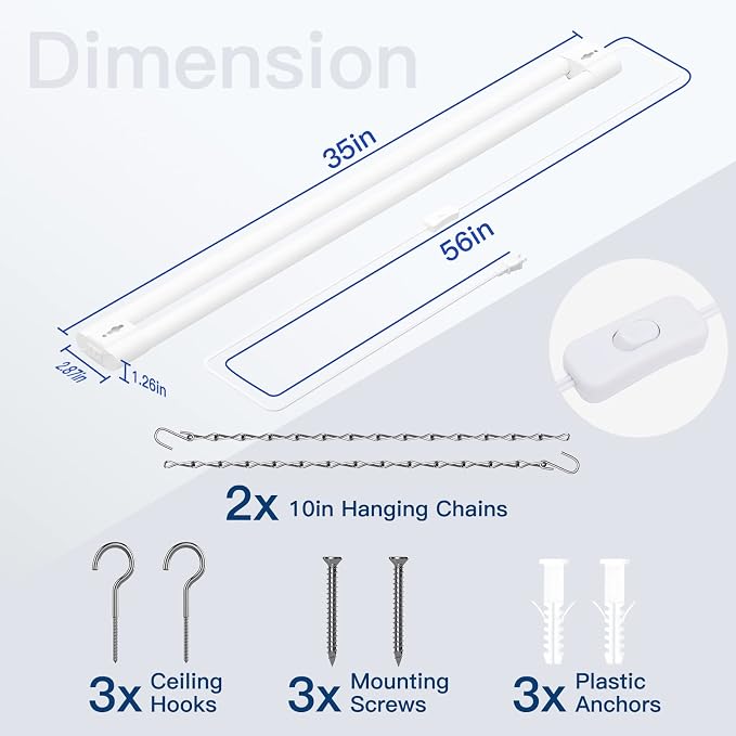 BBOUNDER 4Pack 3FT LED Shop Light, 65000K, 3300LM, Linkable for Garage | Super Bright Cool Daylight White, Ceiling + Hanging Mount Durable Integrated Utility Shop Lights for Workshop DIY User, White
