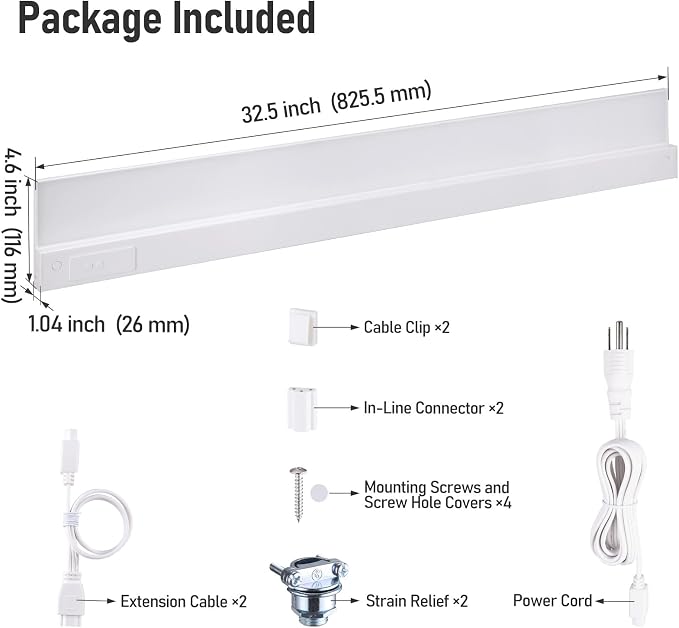 TORCHSTAR 2-Pack Ultra-Slim LED Under Cabinet Lighting Fits 36" Cabinets | 5CCT, Hardwired & Plug-in, 20W 1500LM, 120V CRI90 Linkable Dimmable Thin Under Counter Lights for Kitchen, ETL T24, White