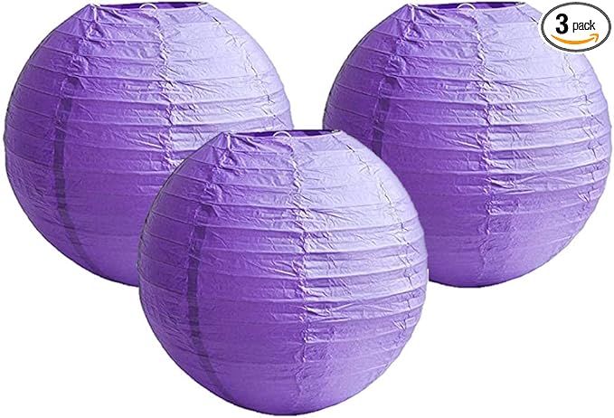 Pack of 3 Paper Lantern Lampshade Party Birthday Baby Shower Wedding Celebration Decoration 4"(10cm) -16"(40cm) (Purple, 12" (30cm))