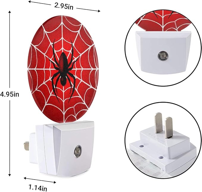 EKOBLA Red Spider Web Night Light, Hero Theme Night Lights Plug Into Wall with Dusk to Dawn Sensor, LED Nightlights for Bedroom, Bathroom, Gifts Ideal for Teen Boys and Men Cave
