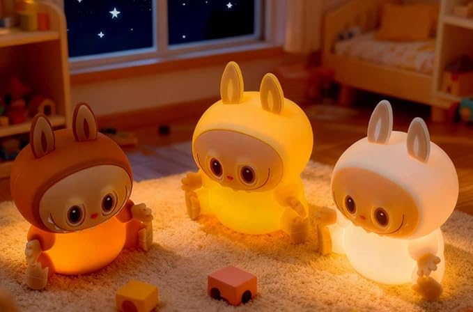 Tap Control Cute Cartoon Silicone USB Rechargeable Night Light, Squeeze Soft Silicone Animal Timing Bedside Sleep Lamp
