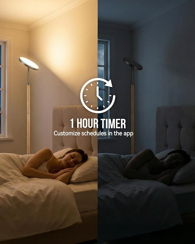 Wood LED Torchiere Floor Lamp with Remote, 3000LM Dimmable | 69" Tall Uplight, 3000K-6500K Color Temperature, 1-Hour Timer, Eye-Caring Lighting, For Living Room, Bedroom & Office