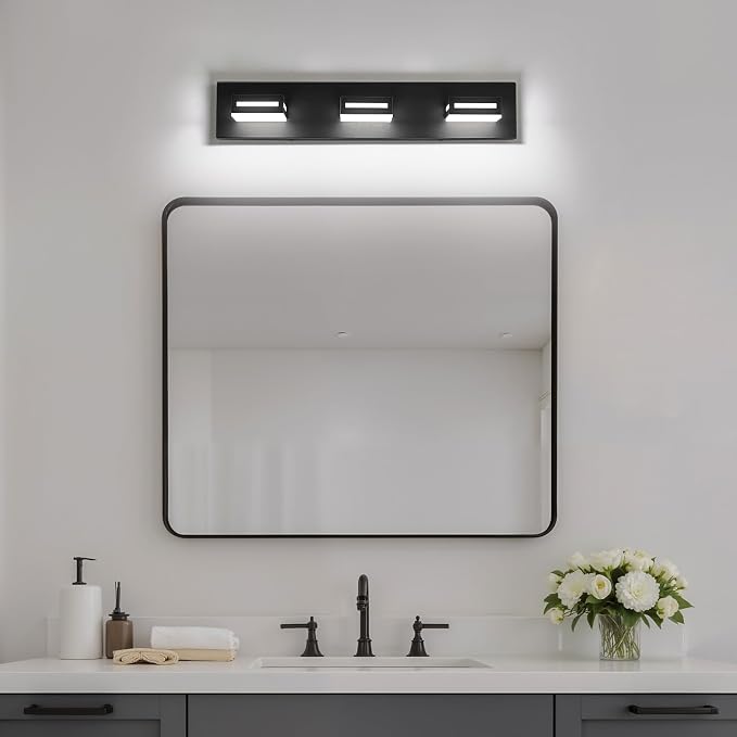 LED Modern Bathroom Light Fixtures, 3-Light 24-Inch Dimmable 5CCT Adjustable Matte Black Vanity Lights for Bathroom Lighting Fixtures Over Mirror, 350° Rotatable Wall Lamp