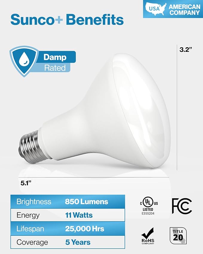 Sunco 12 Pack BR30 Light Bulbs LED, Recessed Can Light Bulbs, Indoor Flood Bulb, 850 LM, 11W (65W Equivalent), 4000K LED Light Bulb Cool White, Dimmable, E26 Base, for Home, Kitchen, Bedroom UL