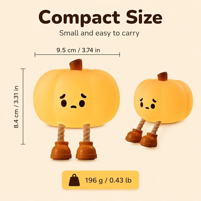 Bitter Pumpkin Night Light, LED Squishy Novelty Animal Night Lamp, Food Grade Silicone 3 Level Dimmable Nursery Nightlight for Desk Decor, Funny Gifts Stuff for Boys Girls Baby, White Elephant Gifts