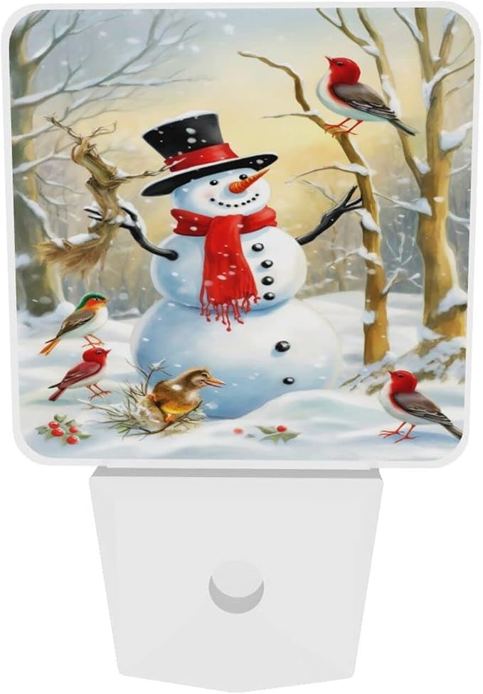 Christmas Snowman Winter LED Plug-in Night Light 2-Pack, Auto Sensor Nightlights Set of 2 for Bedroom Bathroom