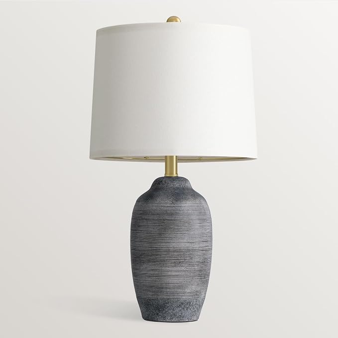 24.5" Vintage Ceramic Table Lamp Single-Rustic Boho Accent Nightstand Lamps for Bedroom, Living Room, Entryway-Small Textured Bedside Lamps, Modern Farmhouse Table Lamps for Home Decor Gray
