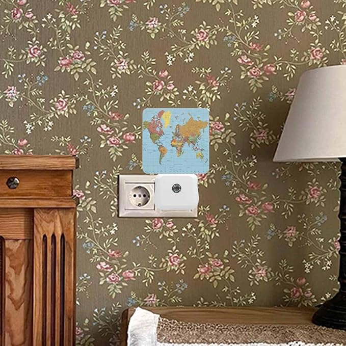 World Map Night Lights Plug into Wall Colored World Map Night Light with Dusk to Dawn Sensor for Home Bedroom Bathroom Living Room 0.5W Sleep-Friendly