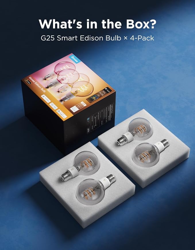 Govee Edison Bulbs, G25 Smart Vintage Light Bulbs, RGBWW, E26 Base 4 Pack | RGBWW and Tunable White, Compatible with Matter, Alexa & Google Assistant, Vanity light bulb for Living Room Kitchen