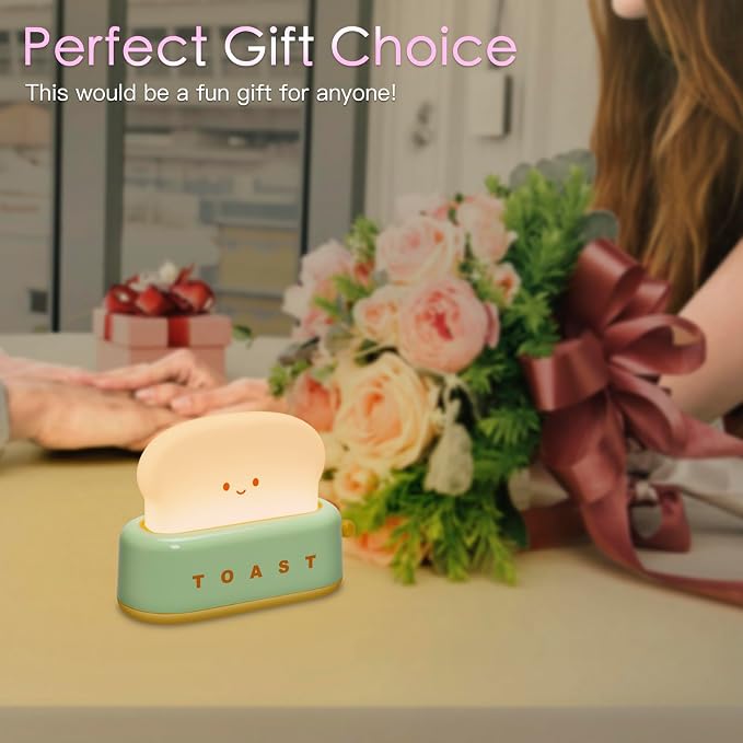 Desk Decor Cute Toast Lamp Small Desk Lamp Night Light for Kids | Rechargeable with Smile Face Kawaii Decor for Bedroom, Table, Bedside, Desk Gifts for Kids and Adults