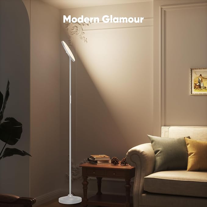 36W LED Floor Lamp, Super Bright Standing Lamp, Modern Stepless Dimmable Torchiere Tall Lamp with Remote Control, 350°Rotating Head Reading Floor Lamp for Living Room, Bedroom, Office