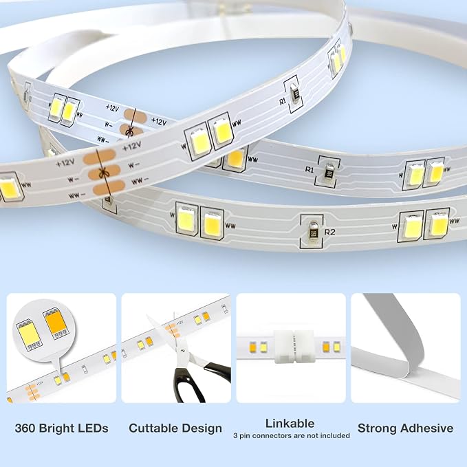 DAYBETTER Under Cabinet Lighting, 6 PCS Under Cabinet Lights, Dimmable LED Strip Lights with Remote, LED Lights for Kitchen Cabinet, Counter, Shelf, 2700K-6500K Warm to Daylight White, Timing, 20 ft | Dimmable,2700K-6500K Dual-Color Tunable White,Timin...