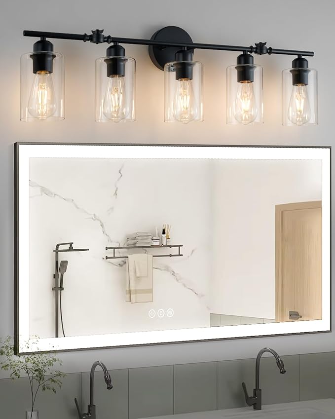 5-Light Bathroom Light Fixtures, Matte Black Vanity Lights for Bathroom