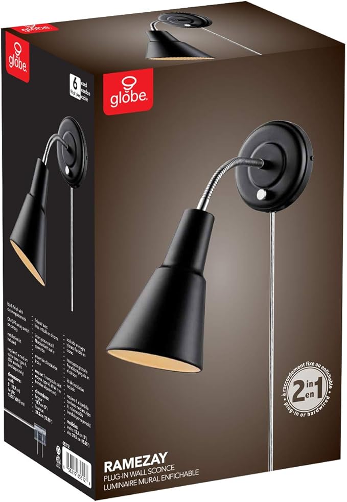 Globe Electric 65312 Ramezay Gooseneck Sconce, Matte Black (Pack of 2)