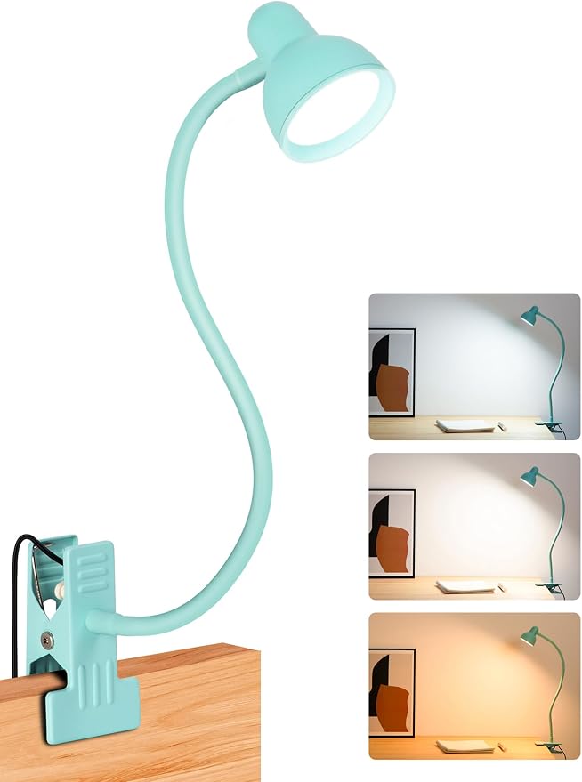 Clip on Reading Light for Bed 3 Color Modes Teal | 10 Brightness Dimmable, Flexible Gooseneck Clip on Lamp, Eye Care Clip Light for Bed Headboard Desk Home Dorm