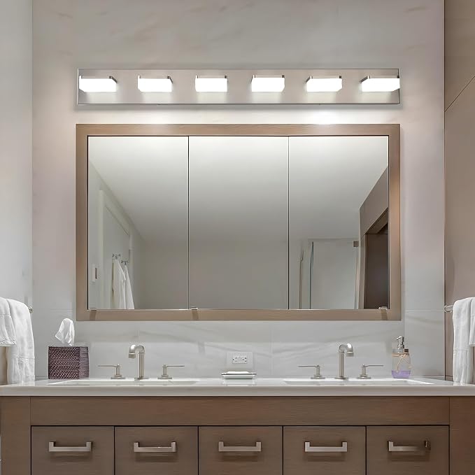 Brushed Nickel Vanity Lights for Bathroom 6-Light Vanity Lighting Fixtures for Mirror 39" Adjustable 5500K Modern LED Vanity Light Over Mirror, Bath Wall Lighting Fixtures