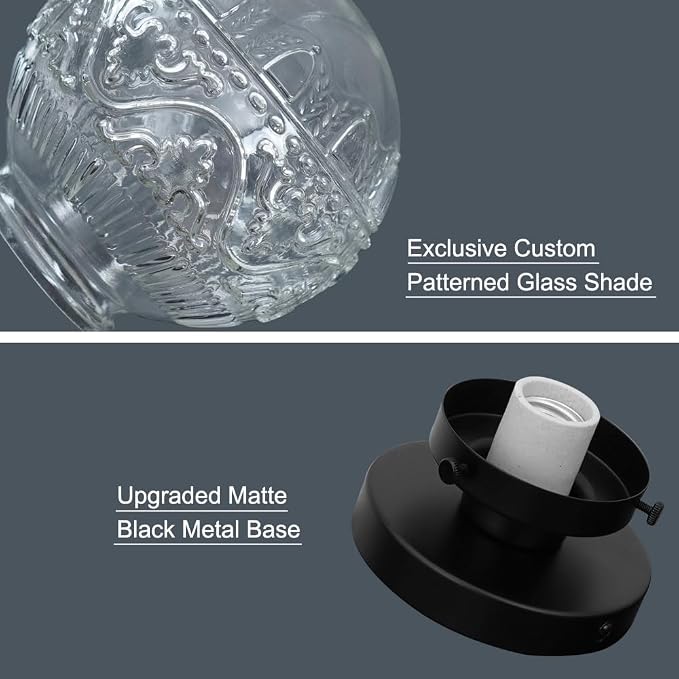 Daunton Semi Flush Mount Ceiling Light Fixtures, Vintage Globe Glass Ceiling Light Fixture, Antique Small Black Hallway Light Fixtures for Bedroom, Closet, Entryway, Bathroom, Kitchen