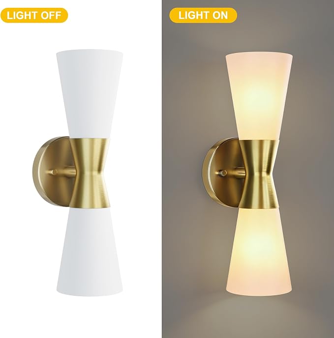 Wall Sconces Set of 2 for Bathroom, Modern Indoor Vanity Light Fixtures 15", Up Down Lighting, Wall Mount Lamp for Living Room Bedroom Hallway Stairway Fireplace Mirror E26 Base 2PC White&Gold