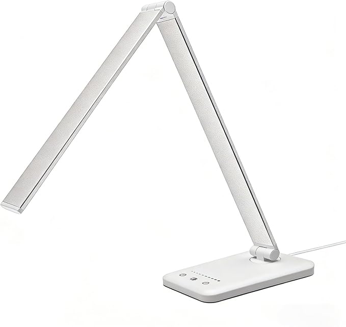 LED Desk Lamp with USB Charging Port, 5 Color Modes, 10 Dimmable Brightness Levels, Eye-Caring Reading Light, Touch Control & 30/60 min Auto Timer, Silver