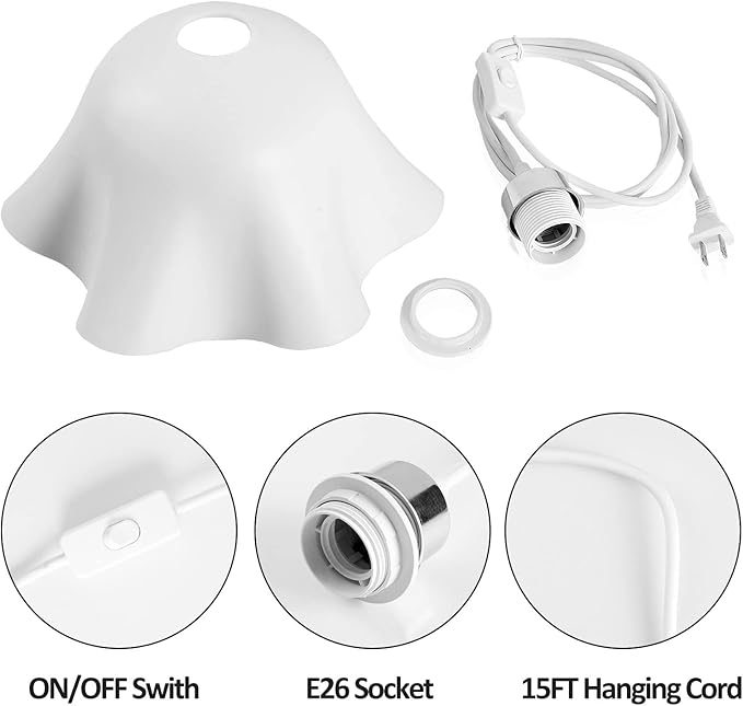 Plug in Pendant Light, 2 Pack Hanging Lights with Plug in Cord, Hanging Lamp with15Ft Cord, On/Off Switch, Frosted Plastic White Shade, Plug in Hanging Ceiling Lights for Bedroom, Living Room