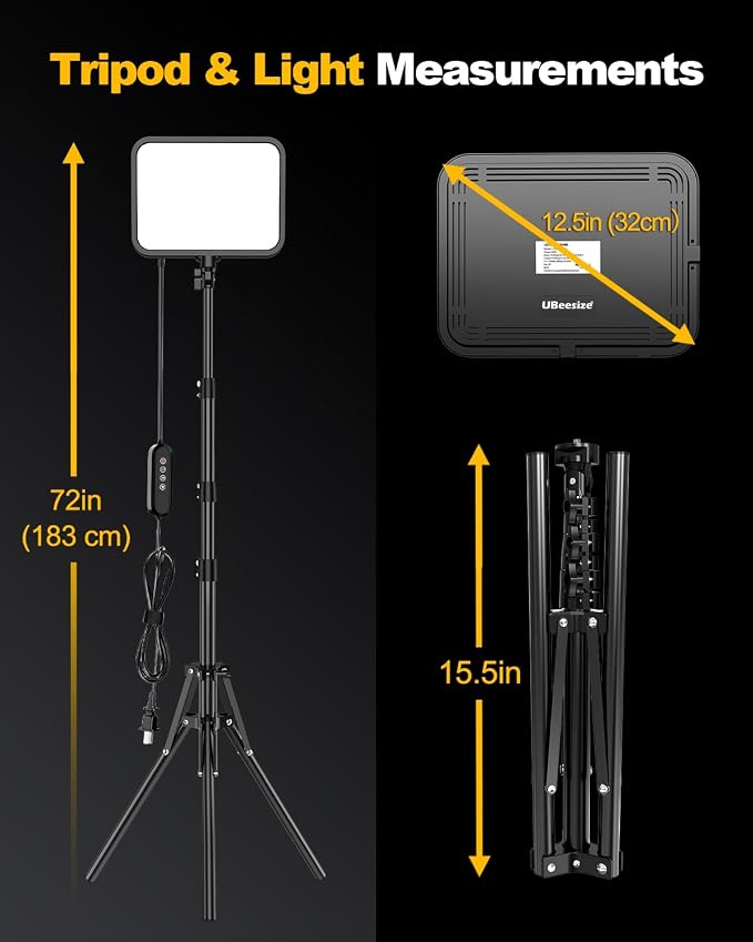 UBeesize 1-Pack LED Video Light Kit with Tripod Stand & Phone Holder | Ultra-Bright 3000-Lumen Dimmable Studio Lights for Live Streaming, Video Recording, Makeup, Gaming, YouTube and Photography