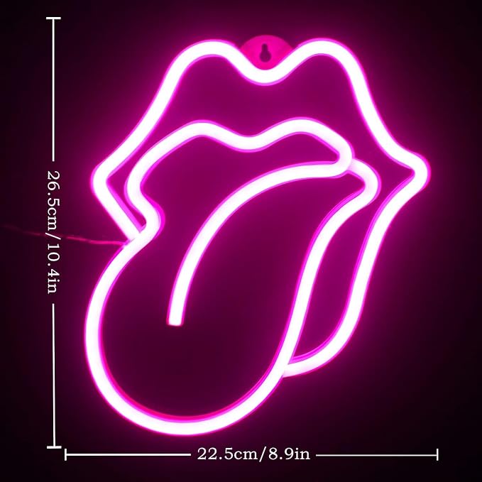 Lips Neon Sign LED Pink Lips Big Tongue Shaped Neon Signs for Wall Decor USB Neon Light Signs for Bedroom Bar Pub Hotel Christmas Wedding Party