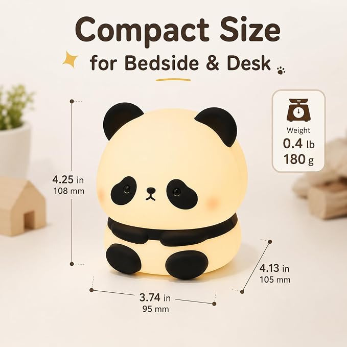 Cute Panda Night Light for Kids, Silicone Baby Squishy Lamp, 3-Level Dimmable Nursery Light for Bedroom, Rechargeable Portable Lamp, Desk Decor Birthday Christmas White Elephant Gift