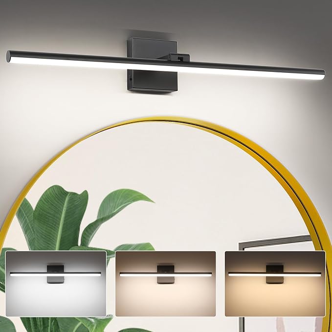 LED Bathroom Vanity Light, Modern Bathroom Light Fixture Over Mirror (3000K/4000K/6000K, Dimmable), Vanity Light Bar with Angle Adjustable, 32 Inch, Black