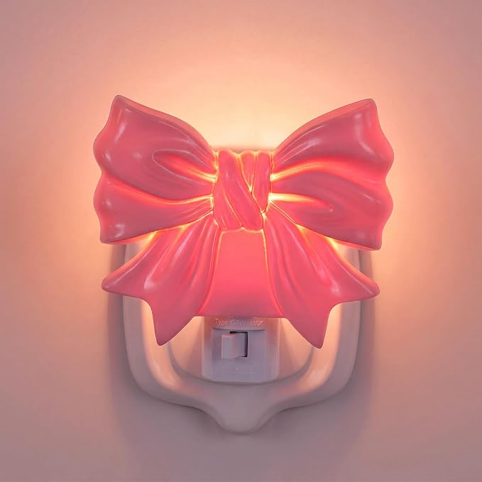 2 Pcs Bow Night Light 3D Wall Nightlight with Manual On/Off Switch Dusk to Dawn Sensor Decorative LED Night Lamp for Bedroom Bathroom Hallway Kids Room Home Decor