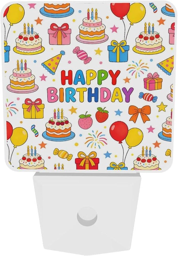 Birthday Cake Balloon LED Plug-in Night Light 2-Pack, Auto Sensor Nightlights Set of 2 for Bedroom Bathroom