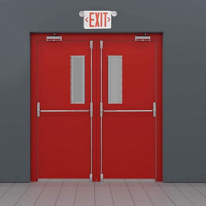 OSTEK 6 Pack Red LED Exit Sign with Emergency Lights, Two Adjustable Head Emergency Exit Lights with Battery Backup, Dual LED Lamp ABS Fire Resistance UL-Listed 120-277V