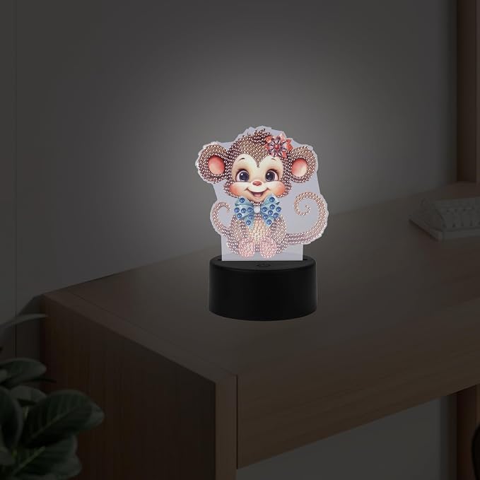 JISHSHAY Diamond Painting Night Light Diamond Art Table Lamps Gem Art LED Lights Gem Painting Desk Lamp Mosaic Kits for Adults DIY Kits for Adults Paint by Numbers,with Special Shaped Crystal,Monkey