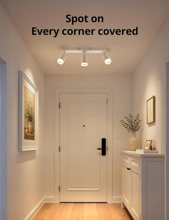 Bojim LED Track Lighting Fixtures Ceiling Mount for Kitchen, 3 Light Modern White Track Lights with Acrylic Ring, Adjustable Spot Lights for Dinning Living Room Hallway, GU10 Base (Bulb Not Included)