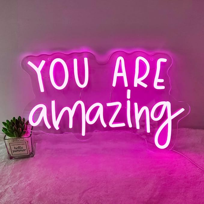 SYLHOME Pink You Are Amazing LED Neon Light Signs Wedding Birthday Girls Party Wall Decor Sign Classroom Home Bedroom Living Room Bar Pub Club Nursery Hanging USB 16.9"X10.6"
