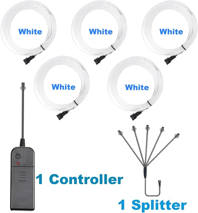 EL Wire-5 in 1 Meter Portable Neon Rope Lights Strip-Wearable Battery Pack Body Lights-360°Illumination-Super Bright-Cuttable-DIY Halloween Christmas Festival Party Game Room Cosplay Costume(White)